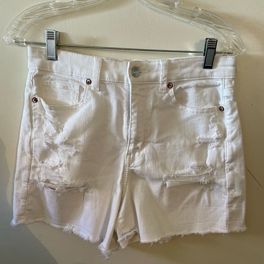 American Eagle White Denim  Distressed Jean Shorts